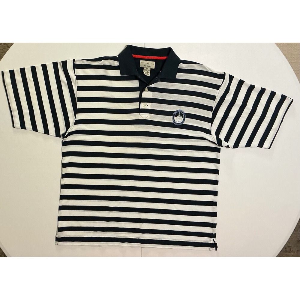VTG Cascades Golf Club The Homestead Cutter Buck Men Navy Striped Polo Shirt M